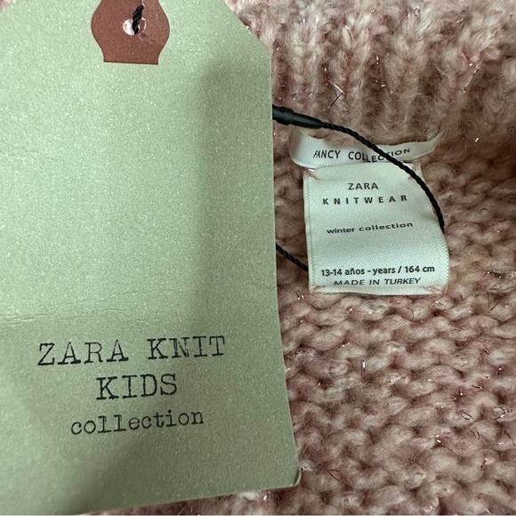 NWT Zara Kids Mock Neck Pink Gold Metallic Thread Sweater Size 13-14 Years - Picture 5 of 7